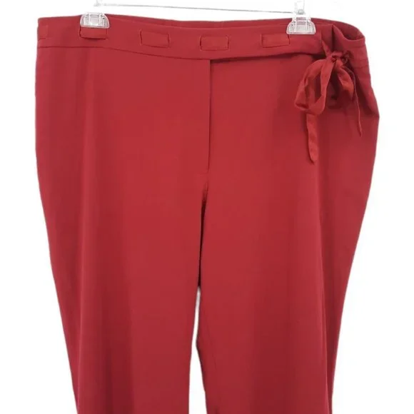 VTG 90s Apostrophe Burgundy High Rise Satin Ribbon Belt Bow Tie Dress Pants 18 - Picture 5 of 12